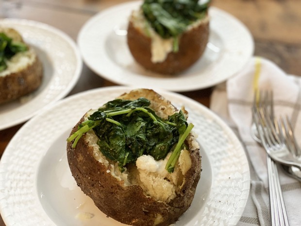 Baked Potatoes with Greens and Cheese