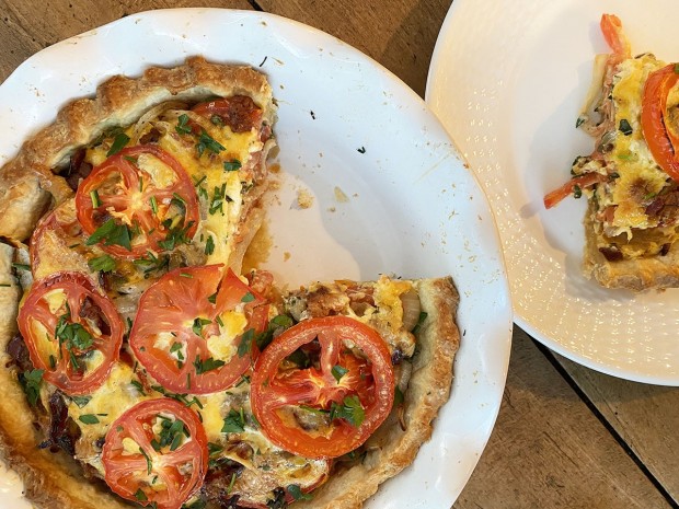 Summer Tomato, Herb, and Bacon Pie