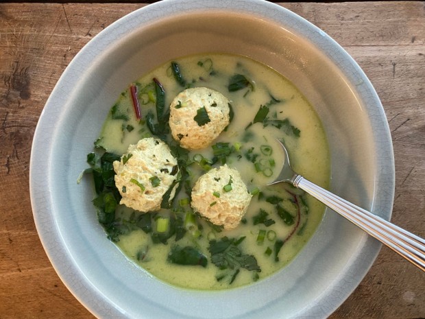 Ginger and Turmeric Soup with Cilantro Chicken Meatballs