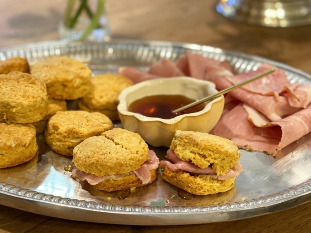 Sweet Potato Biscuits with Ham and Honey