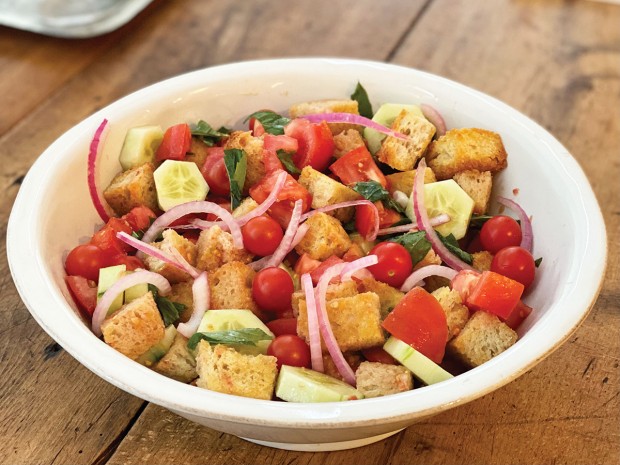 Samin Nosrat's Tomato, Basil, and Cucumber Panzanella with Grated Tomato Balsamic Vinaigrette Samin Nosrat's Tomato, Basil, and Cucumber Panzanella with Grated Tomato Balsamic Vinaigrette