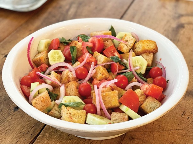 Samin Nosrat's Tomato, Basil, and Cucumber Panzanella with Grated Tomato Balsamic Vinaigrette