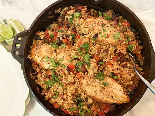 Skillet Chicken with Black Beans, Rice, and Chiles