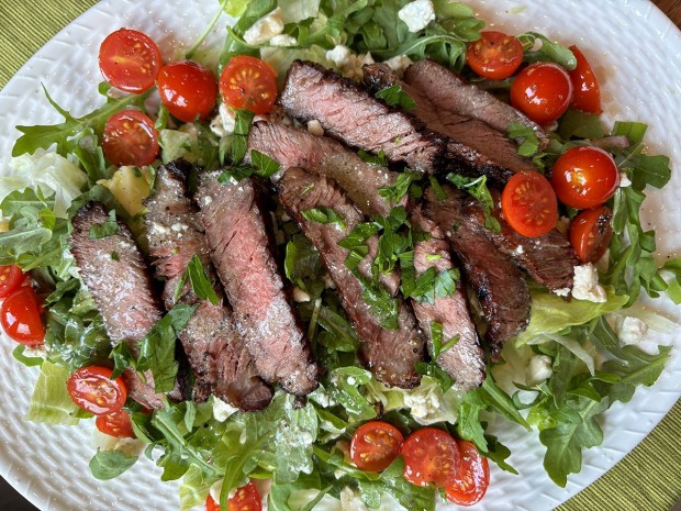 Grilled Steak Salad with Blue Cheese Vinaigrette and Marinated Tomatoes Grilled Steak Salad with Blue Cheese Vinaigrette and Marinated Tomatoes