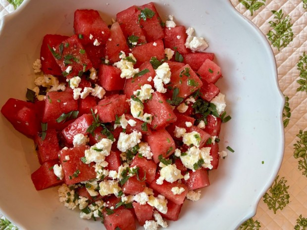 Watermelon with Orange, Honey, and Tarragon Dressing