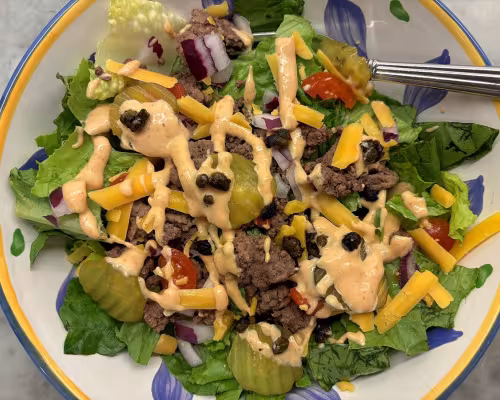 Burger Bowl with Special Sauce and Crispy Capers