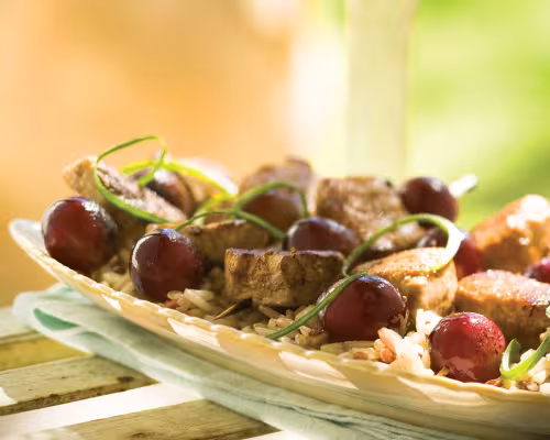 Indian-Spiced Pork and Red Grape Brochettes