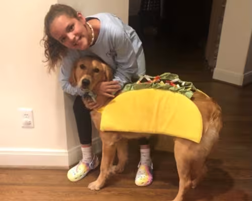 Gianna Vela and dog in taco costume
