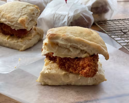 Fried Chicken Biscuits with Hot Honey Butter