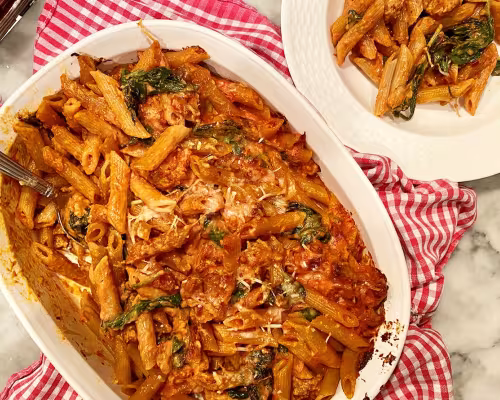 Penne with Spicy Sausage and Greens