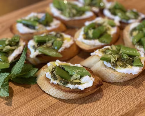 Snap Pea and Mint Pesto Crostini