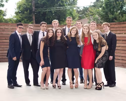 Taken at the Robert M. Beren Academy Graduation. (From left) Back row: Sonny Sisro, Sam Collins, Daniel Feldman, Michael Rosen, Drayton Ratcliff, Yoni Schiff, Eliad Binjamin, Sam Gelman. Front row: Gabrielle Ronn, Ariel Wadler, Yael Ghelman, Sarah Grzebin