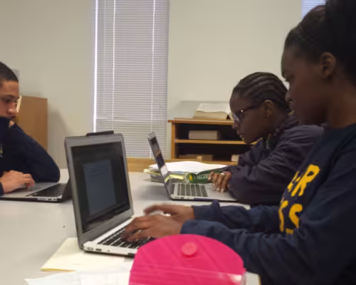 (From left) Derrick Cyprian, Mallory Davis, and Kelsey Wallace preparing for midterms.
