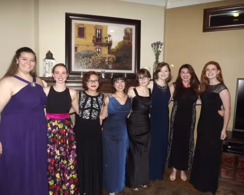 St. Agnes students before the Winter Ball. (From left) Camille Guidry, Kendall Drummond, Hanna Le, Eryka Mendoza, Sara Colburn, Brittney Reese, Bryan Covington, Alexis Covington. (Photo: Bryan Covington)