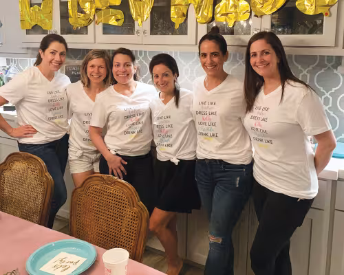 Danielle Fink Kruger, Allison Friedlander Feldman, Anita Blustein Bormaster, Leslie Steinberg Sutin, Dara Cohen Frankel and Lauren Cohen Saikin