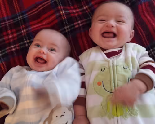 Pictured (from left) are Buzz Baby columnist Annie McQueen’s twins, Lila and Cash McQueen, on their first Christmas morning.