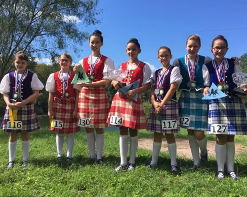 Pearl Zhang with lower and middle school dancers