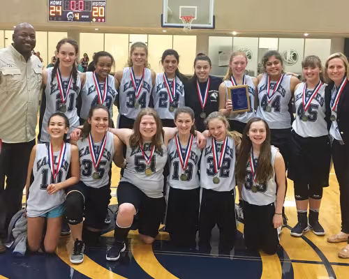 Second Baptist School eighth-grade girls basketball team